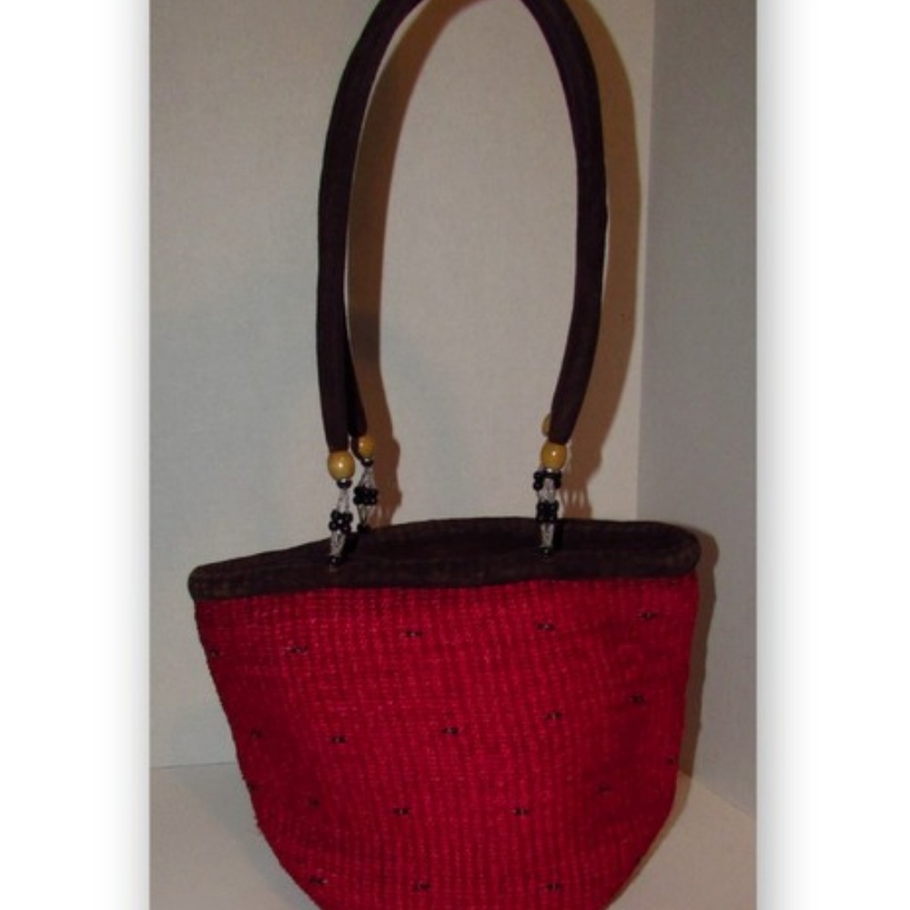 Straw Shoulder Handbag Beaded Zipper
